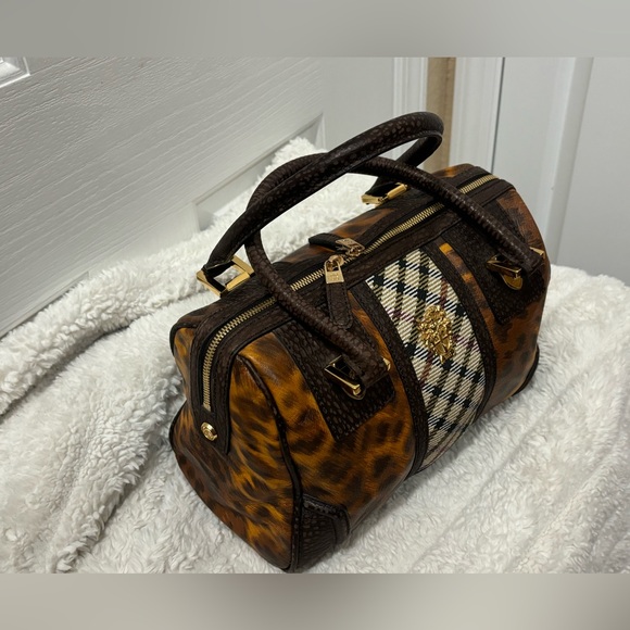 DAKS London Leather bag animal print gold accent 11 x 10x 7 - Picture 8 of 15